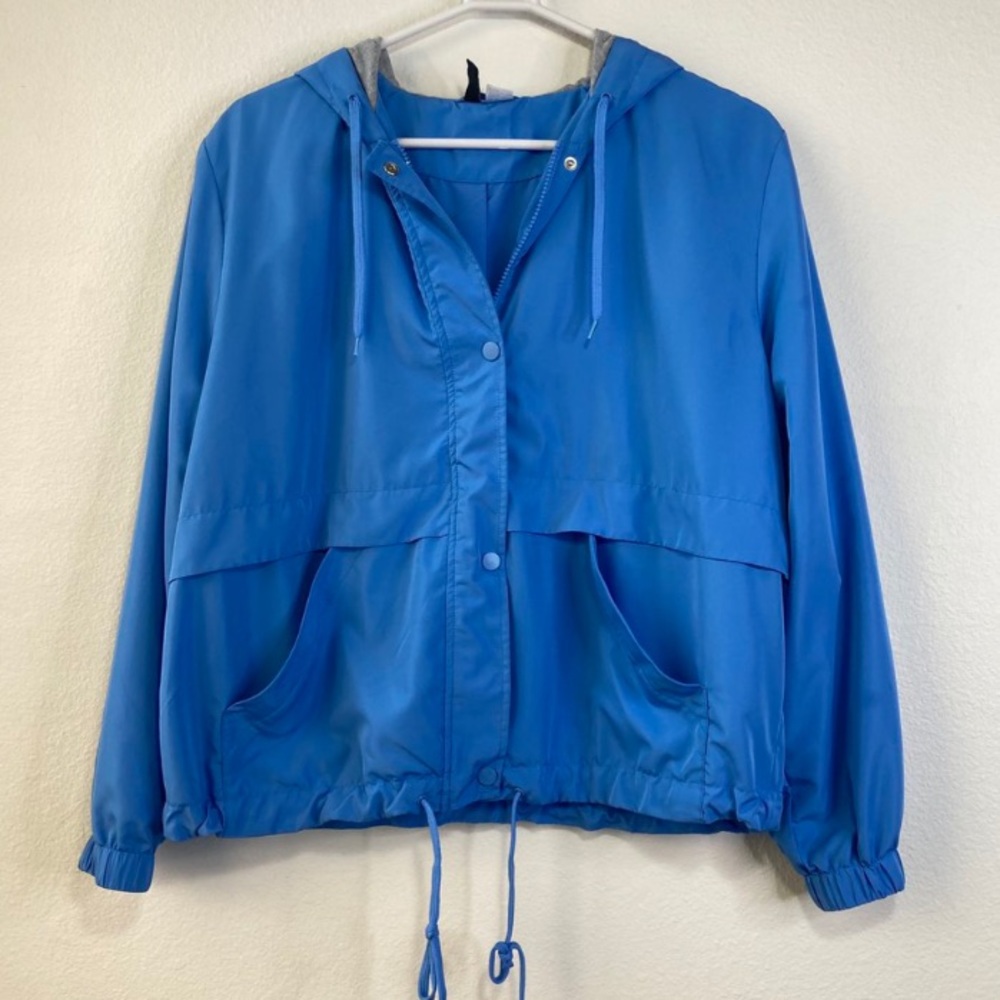 H&M blue zip up rain coat hoodie